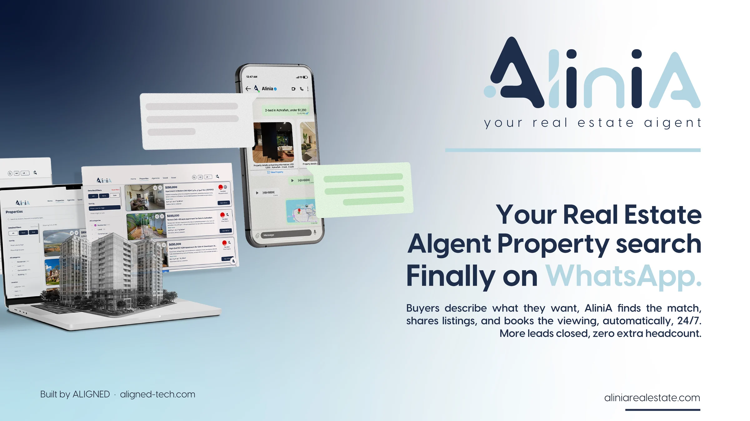 AliniA, your real estate aigent — property search, finally on WhatsApp. Built by Aligned. aliniarealestate.com