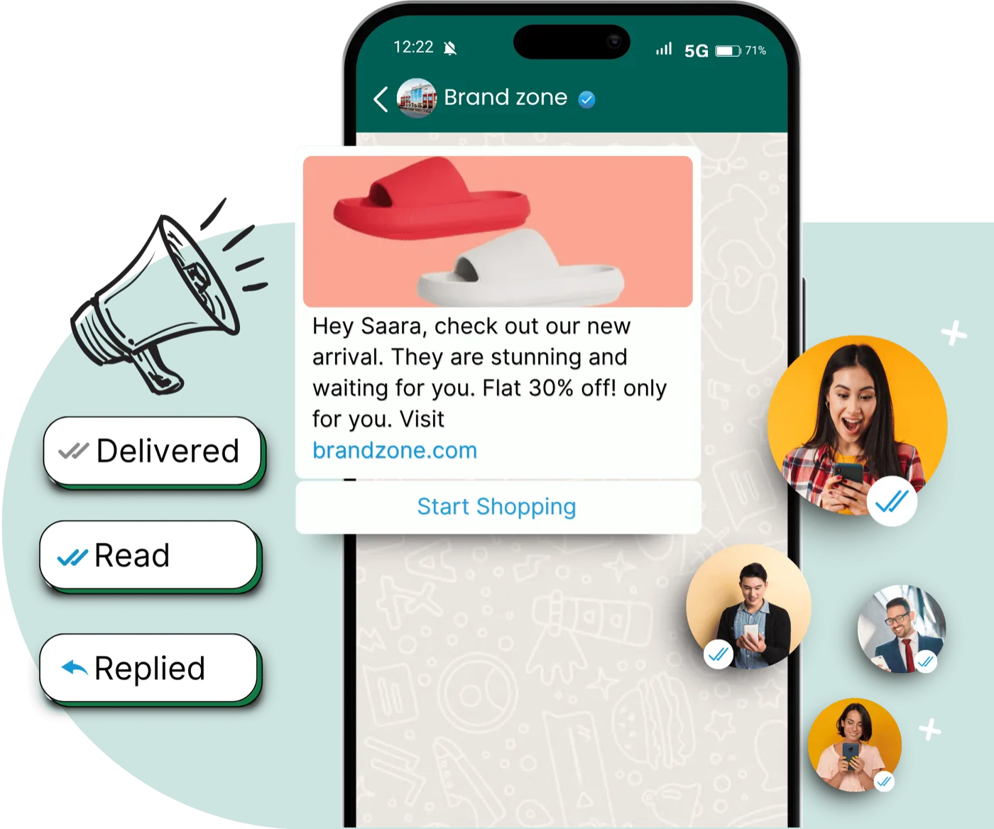 WhatsApp broadcast campaign illustration — WhatsApp marketing services by Aligned Tech